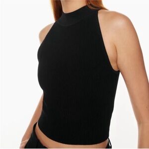 Aritzia Babaton Black Sculpt Knit Mockneck Halter Top Size Small Ribbed